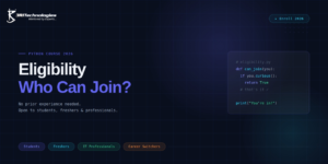 Dark-themed promotional banner for a Python course by 3RI Technologies with the heading 'Eligibility – Who Can Join? (2026)' on a tech-inspired background with code snippets.